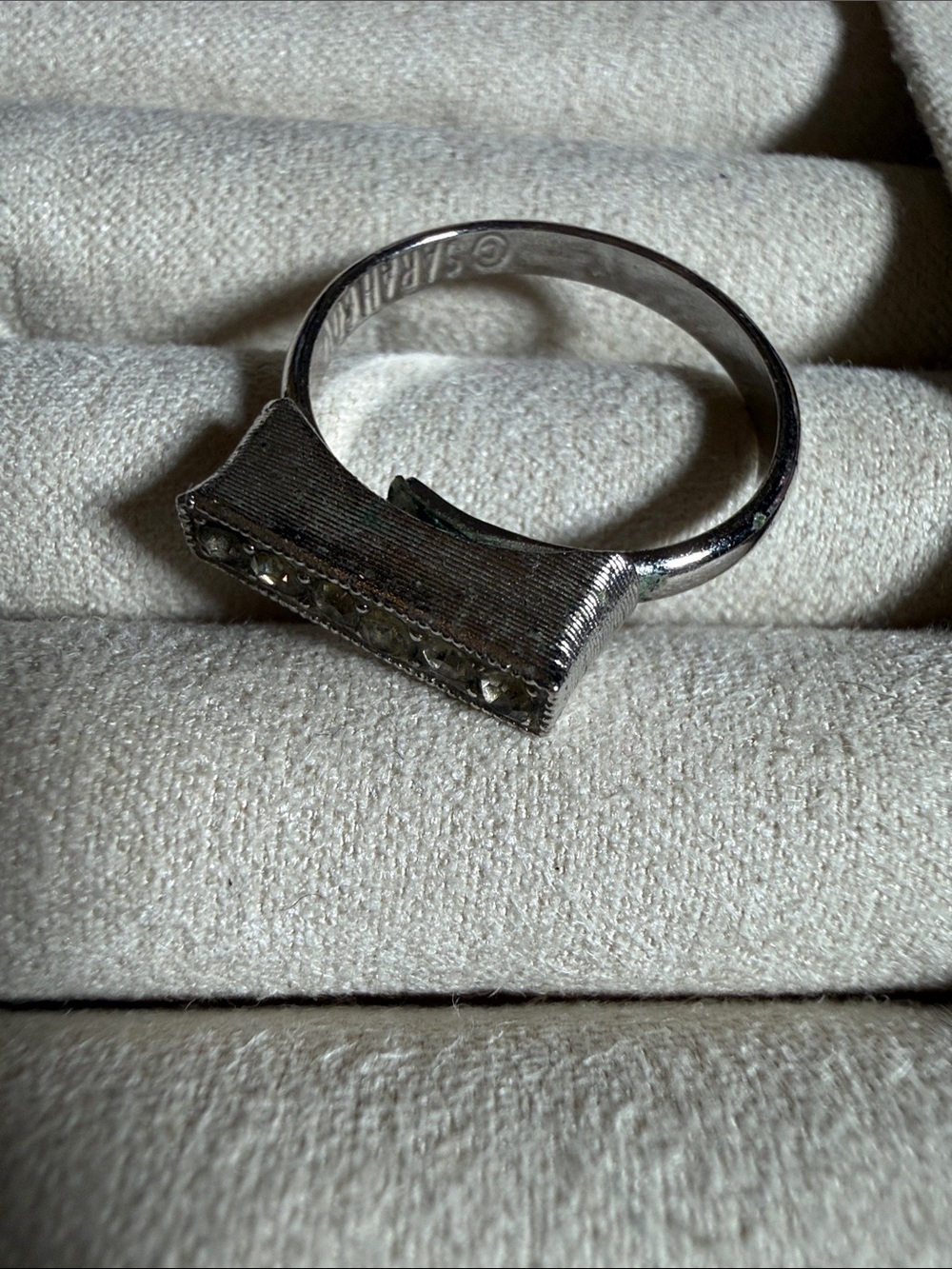 Sarah Coventry Silver Bar Ring with Clear Stones